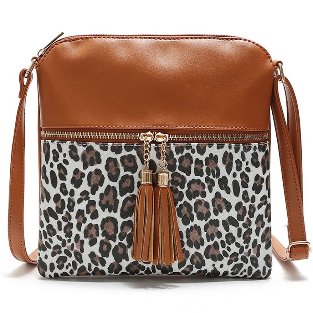 LEOPARD PATHCHWORK VEGAN LEATHER CROSSBODY BAG